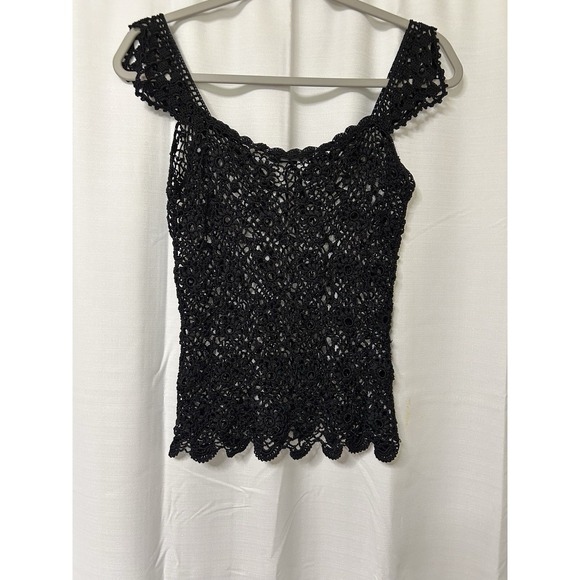 The Limited Handknit Boho Black Crochet Sleeveless Top Festival Layering S - Picture 6 of 6